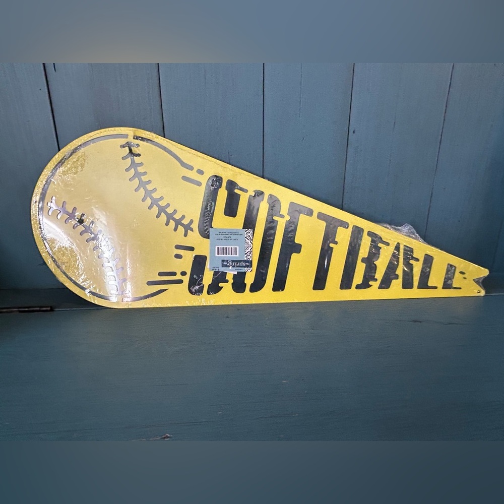 NWT Metal Yellow Softball Wall Decor-The Spring Shop